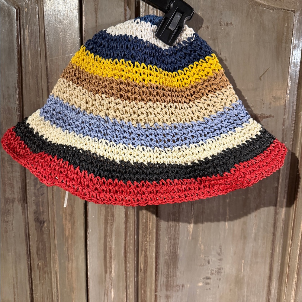 Natura Striped Multicolor Beach Crochet Hat NWOT